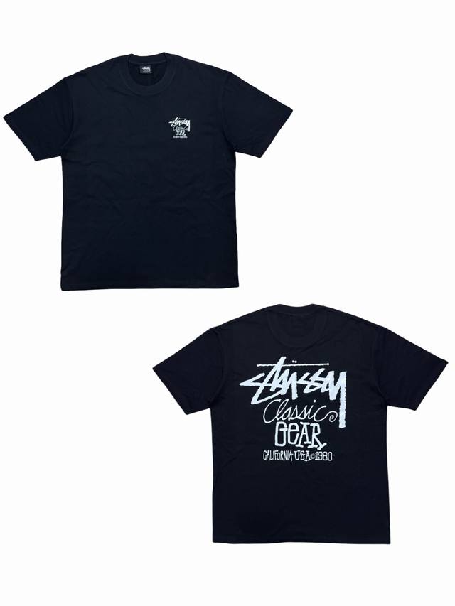 S294# Stussy classic printed logo ribbed short-sleeved T-shirt, unisex style Usi