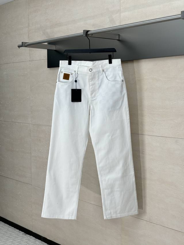 Lv Louis 25Fw Spring/Summer new light-colored denim cotton straight trousers Poc