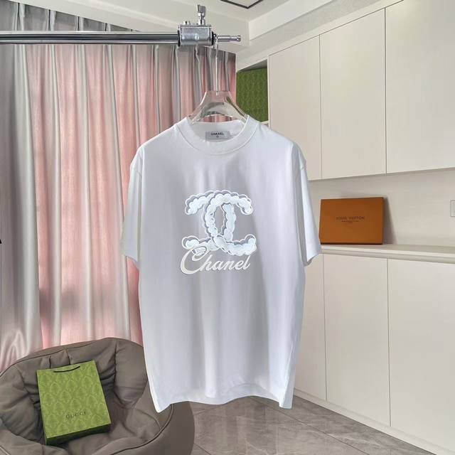 Chanel 2025 summer new double C letter logo printed short-sleeved T-shirt custom