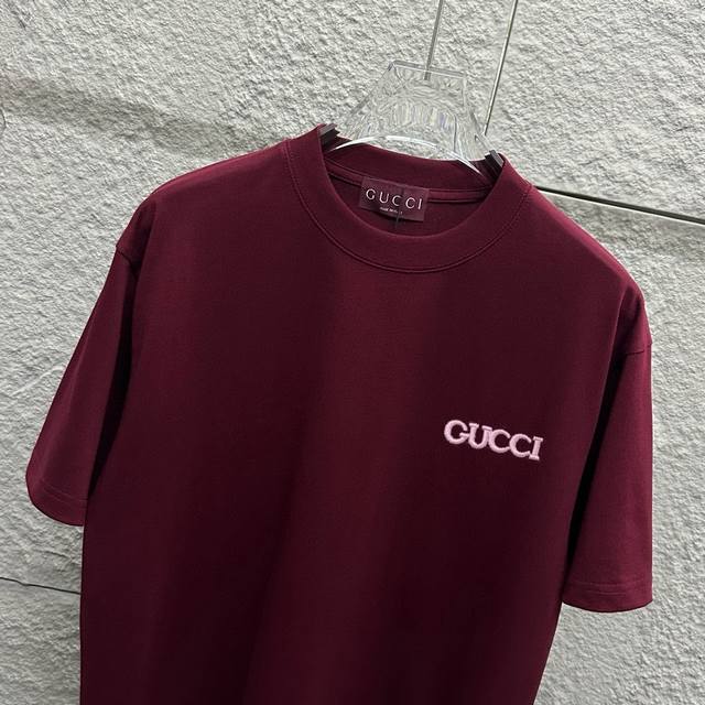 Gu Gucci 2025 spring and summer new style short-sleeved T-shirt with pink double