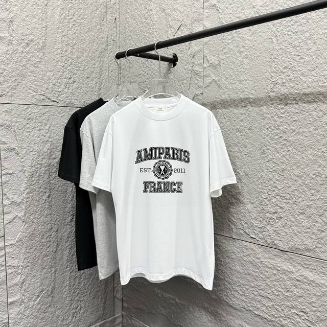 Ami* 2025 Spring and Summer New Ami Letter Flocking Customized Double Yarn Plain