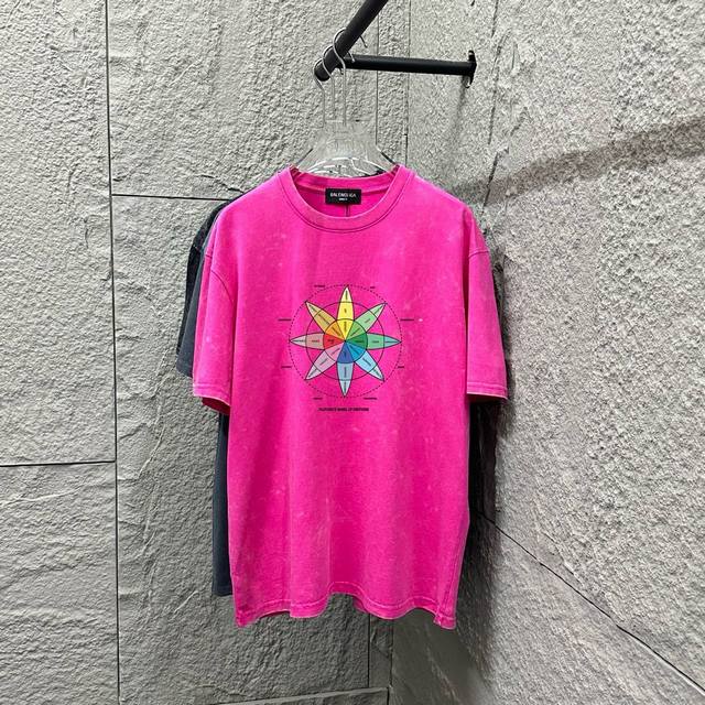Bal*Paris*2025 Spring and Summer New Snowflake Old Washed Retro Round Neck Short
