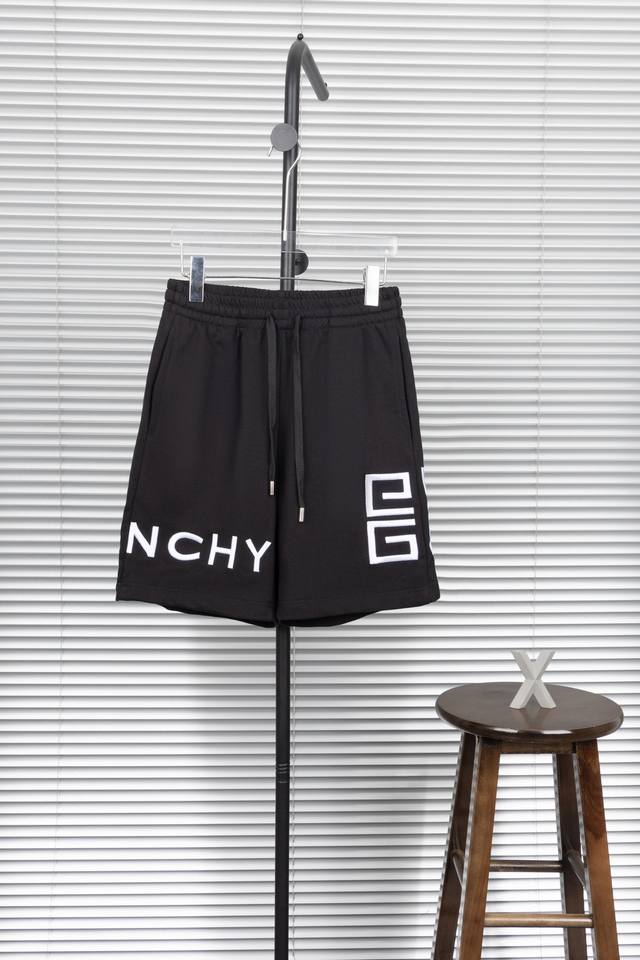 Style No. Xb06 Givenchy classic large logo letter embroidered terry shorts in bl