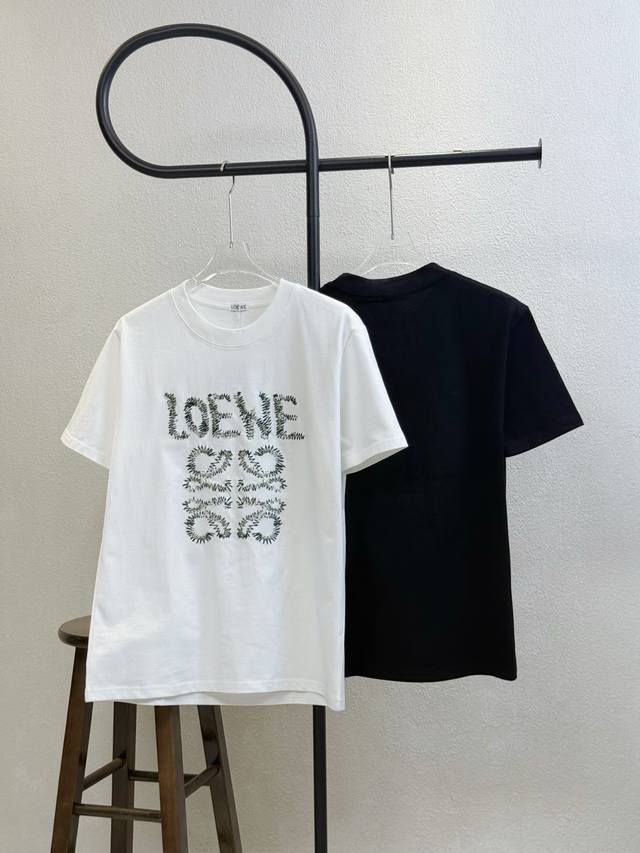 Style No. X188 Loewe stitching large letter embroidery round neck short sleeves