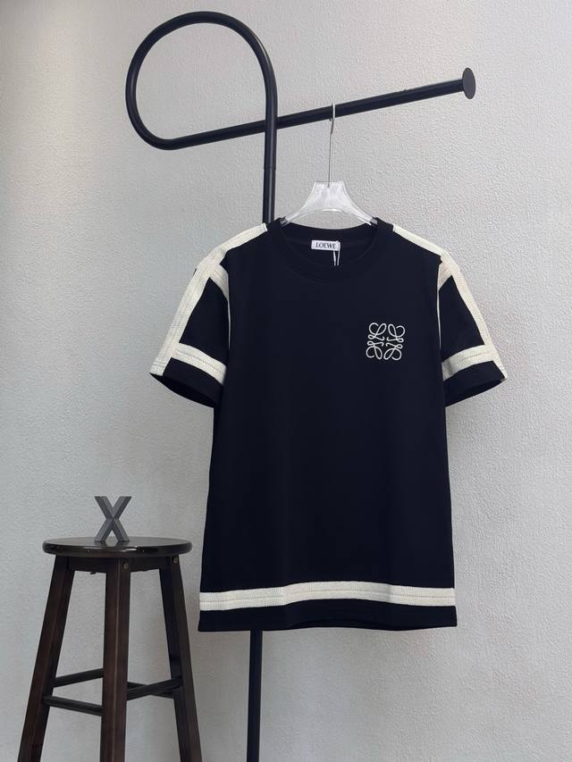 Style No. Xb62 Loewe small chest logo embroidery lace ribbon round neck short sl