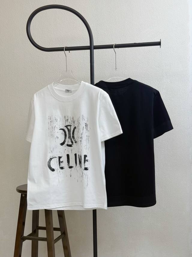 Style No. X172 Celine hand-painted letters graffiti print round neck short sleev