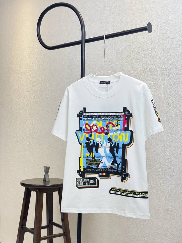 Style No. X143 Lv Louis Vuitton band musician print round neck short sleeves Bou