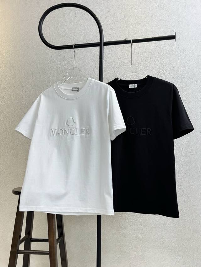 Style No. Xb67 Moncler 3D letter logo embroidered round neck short sleeves Coupl