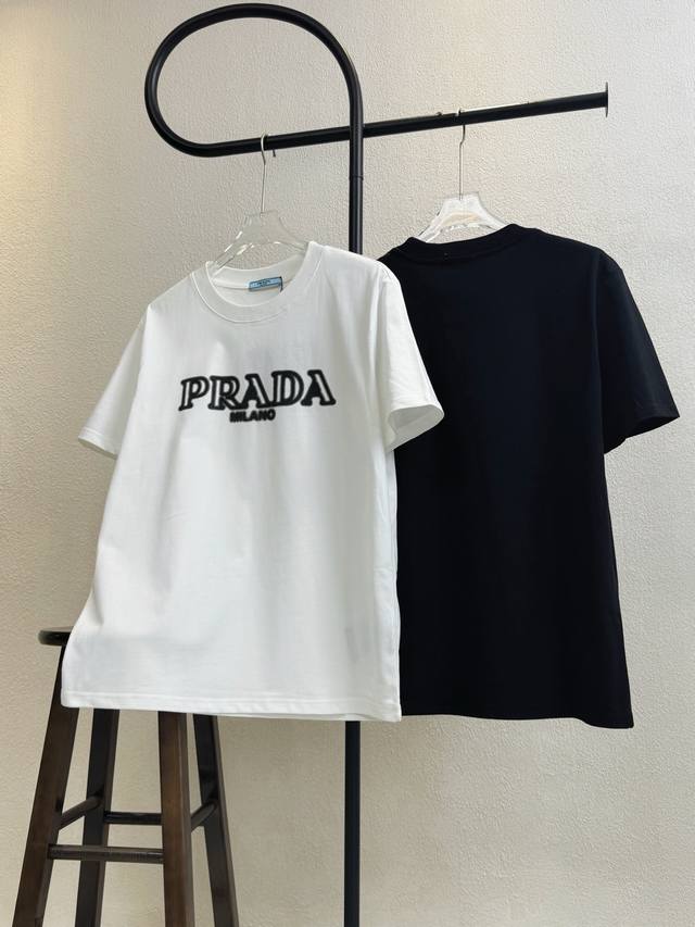 Model No. Xb71 Prada classic letter inkjet offset printing round neck short slee