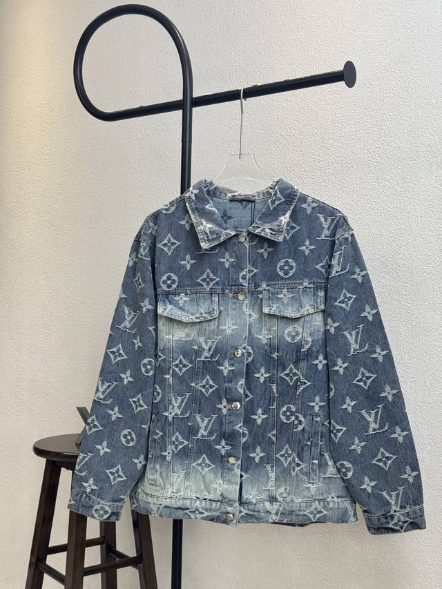 Style No. X140 Lv Louis Vuitton full print jacquard worn washed denim jacket Wor