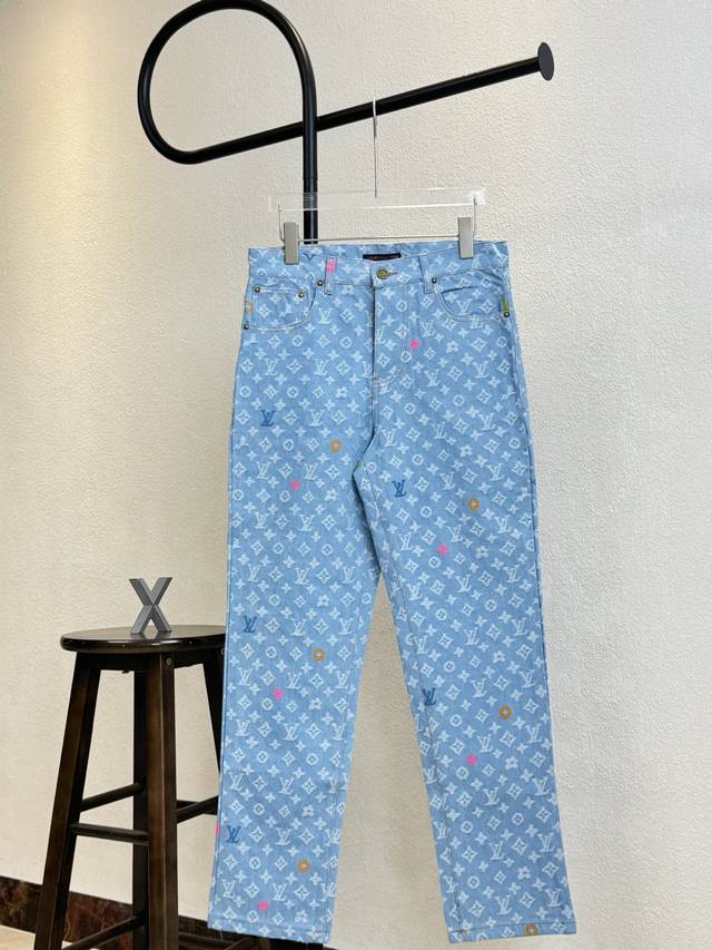 Model No. X Lv Louis Vuitton rainbow full print logo label washed straight jeans