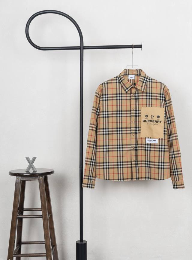 Style No. B08 Burberry plaid chest patch label shirt Burnout positioning origina