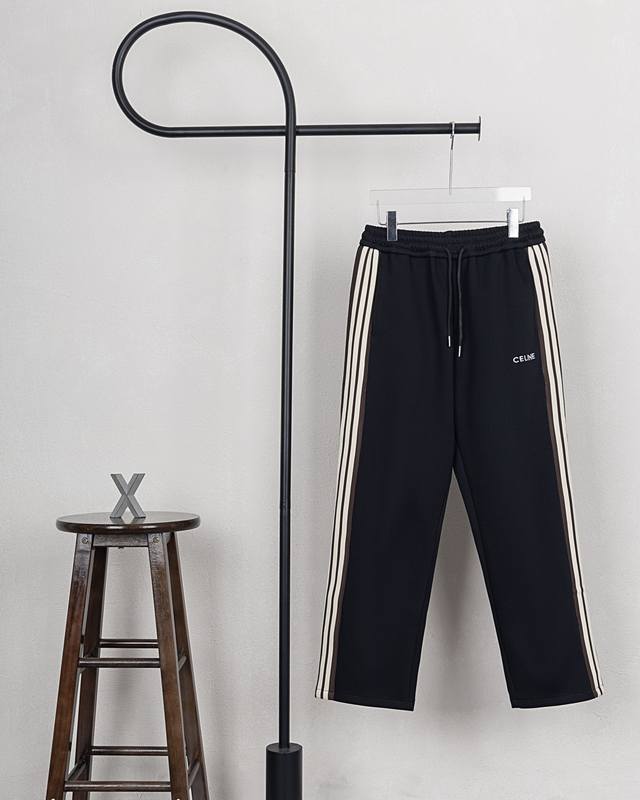 Style No. B12 Celine small logo embroidered side webbing straight pants Same sty