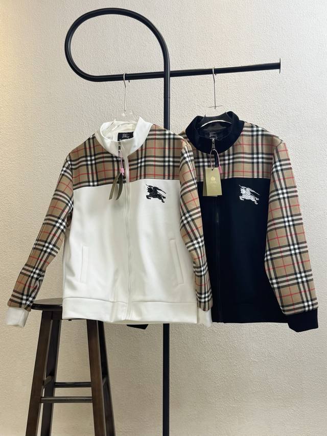Model No. X132 Burberry checkered chest warhorse logo embroidered zipper jacket