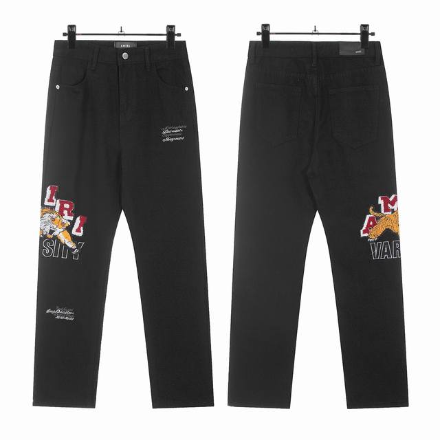 W34 Amiri classic embroidered ripped patch washed lightning pattern skinny jeans