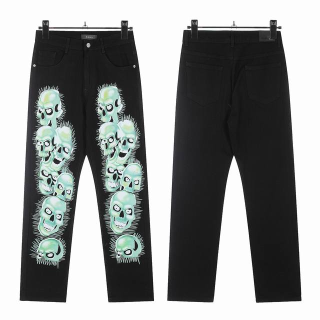 W19 Amiri full-print skull print skinny jeans Slim fit skinny jeans Washed by a