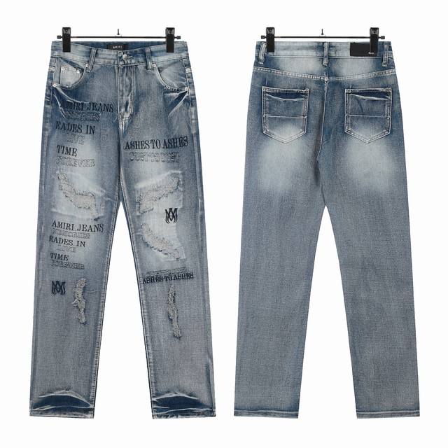 W16 Amiri classic embroidered washed lightning pattern skinny jeans Slim fit ski