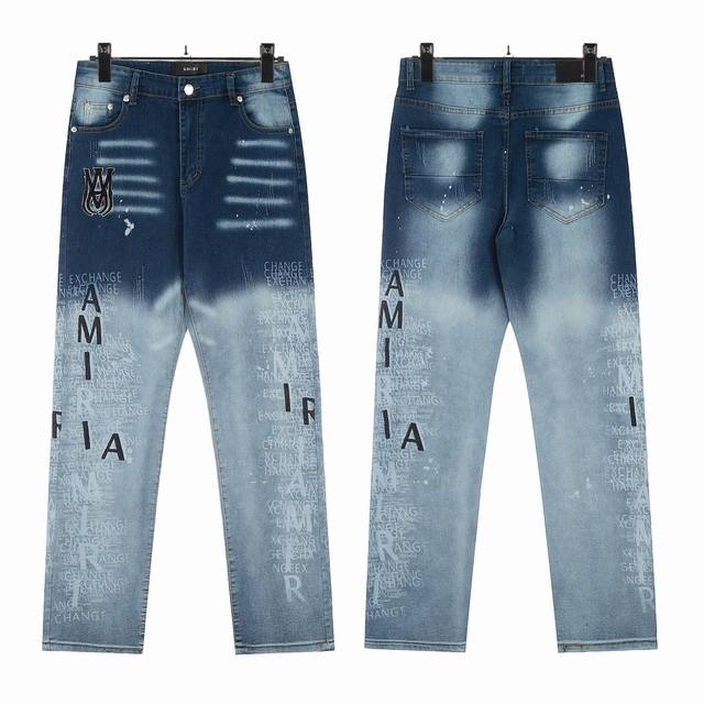W15 Amiri classic graffiti ink embroidery washed skinny jeans Slim fit skinny je