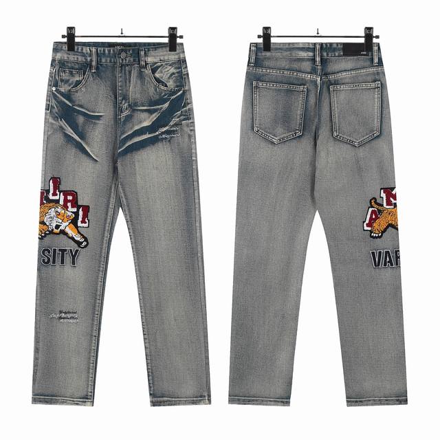W14 Amiri classic tiger embroidered washed skinny jeans Slim fit skinny jeans Wa