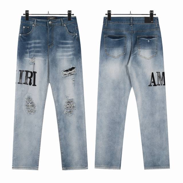 W09 Amiri classic letter embroidered washed skinny jeans Slim fit skinny jeans W