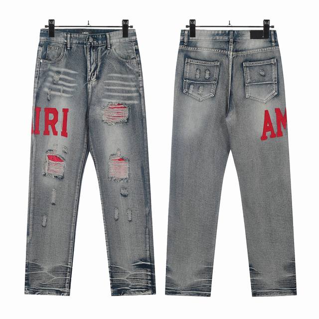 W02 Amiri full patch letter embroidery washed skinny jeans Slim fit skinny jeans