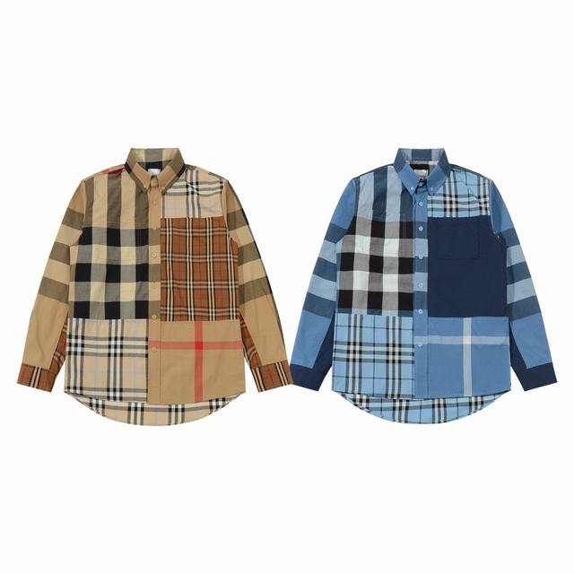 Style No. Db018 Burberry Limited Edition Splicing Contrast Color Long Sleeve Shi
