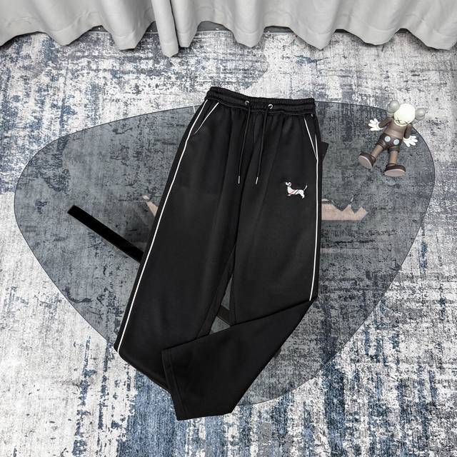 Tb embroidered puppy logo side webbing straight pants Same style for men and wom
