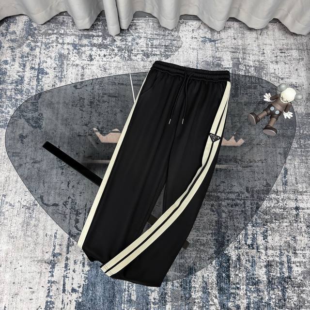 Prada metal small label side webbing straight pants Same style for men and women