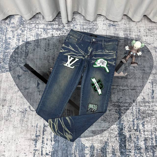 Correct version Top replica Amiri Mx1 high street jeans Slim washed jeans In rec