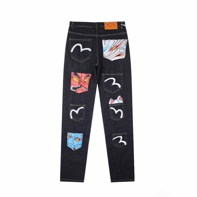 Top version color: high-grade black size 28-34 Evisu Lucky Cat Jeans Evisu Fushe