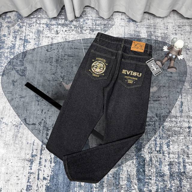 Evisu Fushen Spring and Autumn Men's Embroidered Denim Pants Heavy Craft Embroid