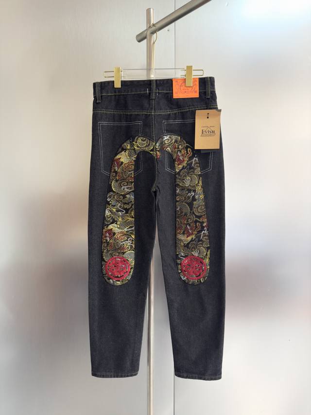 Evisu Fushen embroidered denim trousers, unisex, high-elastic denim fabric! The
