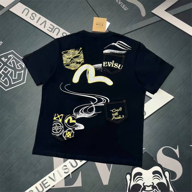 Evisu 2025 Fukushin multi-pocket T-shirt High version High quality Made of pure