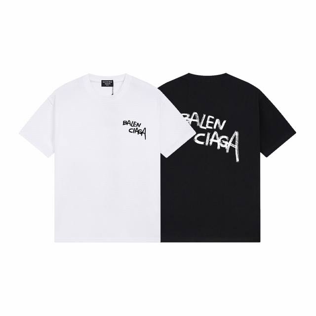 Dbb345# 2025 Balenciaga metallic tape logo printed short sleeves The loose versi