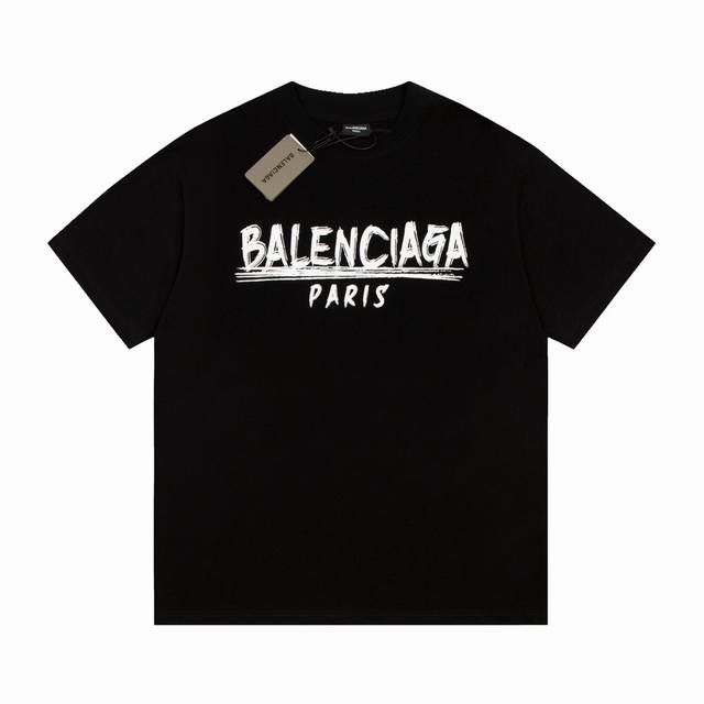 Dbb530# Balenciaga graffiti letter print short sleeves Loose version uses 260g c