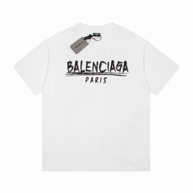 Dbb530# Balenciaga short-sleeved shirt with graffiti print The loose version use