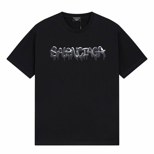 Dbb523# Balenciaga ice cream melting font print short sleeves Loose version uses