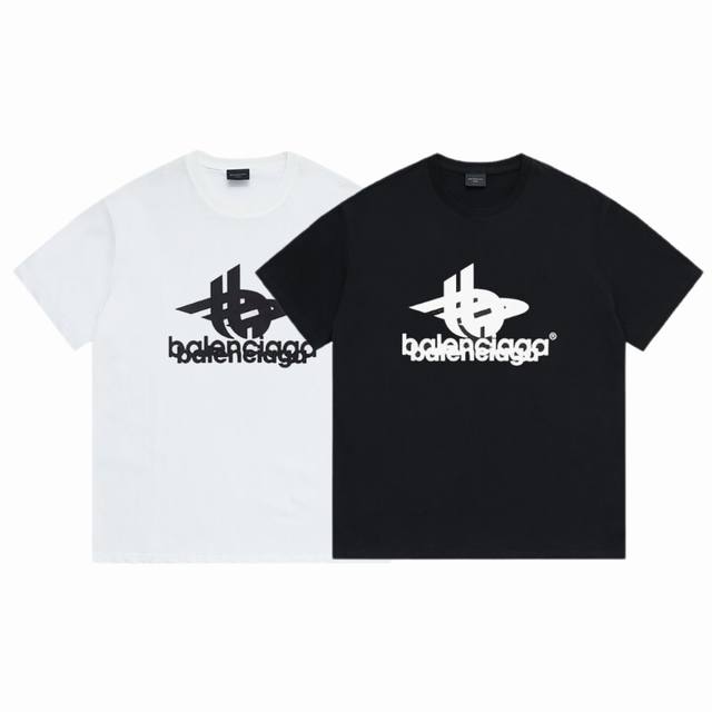 Dbb309# Balenciaga double-shadow letter print short sleeves Loose version uses 2