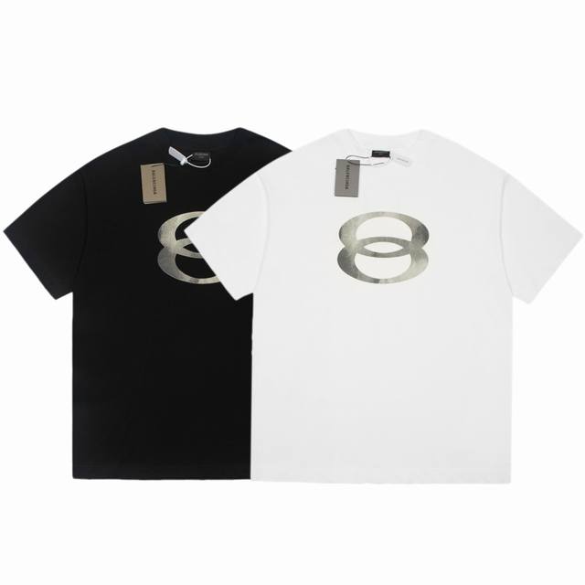 Dbb303# Balenciaga metal distressed double circle printed short sleeves The loos