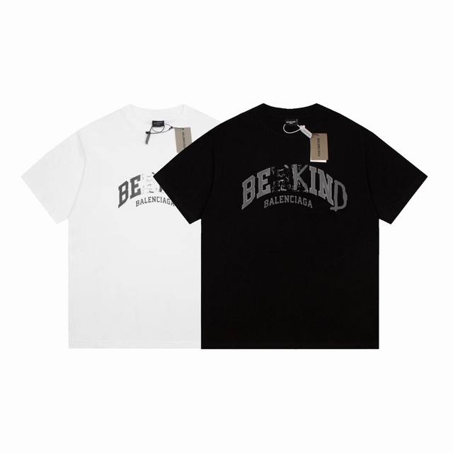 Dbb591# Balenciaga 24 new printed short sleeves Loose version uses 260g combed c