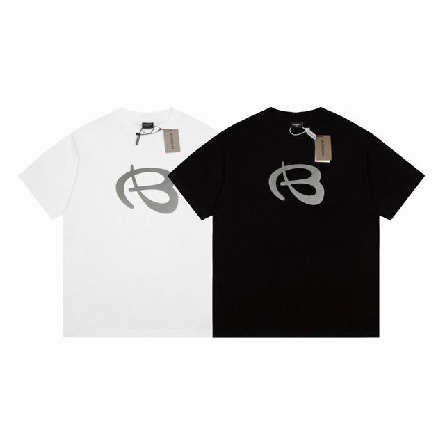Dbb580# Balenciaga Logo printed short sleeves Loose version uses 260g combed cot