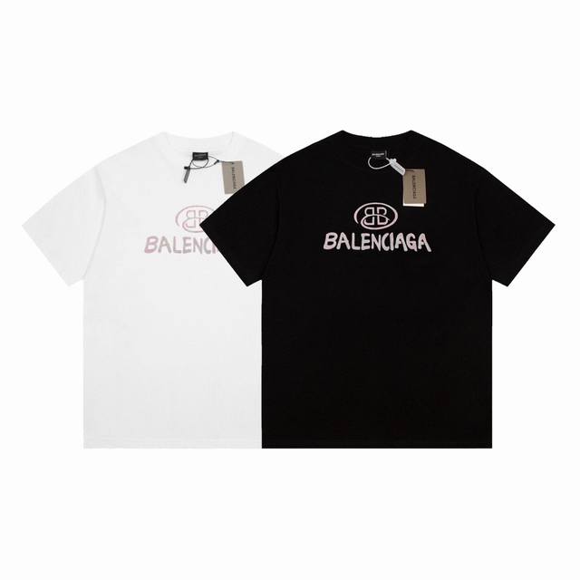 Dbb579# Balenciaga letter print short sleeves Loose version uses 260g combed cot