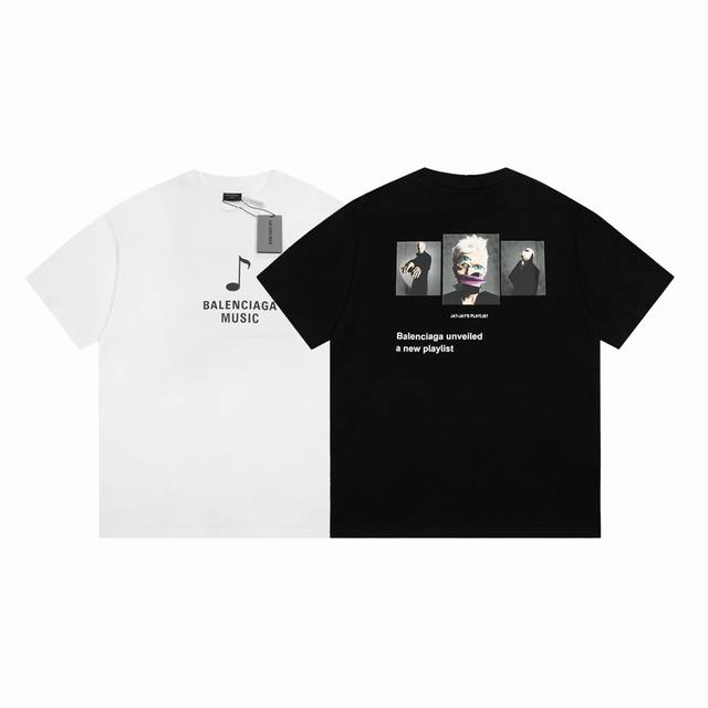 Dbb577# Balenciaga character print short sleeves Loose version uses 260g combed