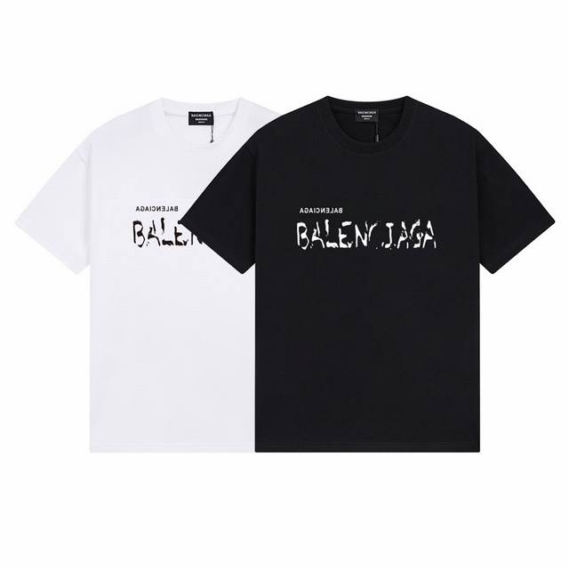 Dbb566# Balenciaga letter print short sleeves Loose version uses 260g combed cot