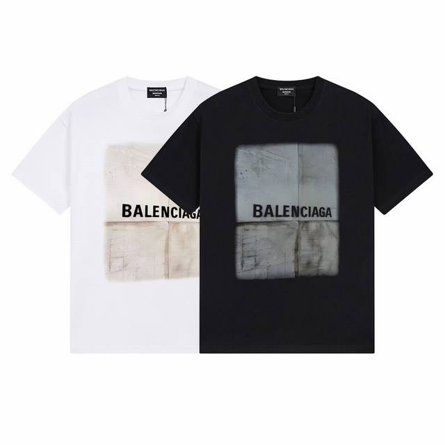 Dbb563# Balenciaga retro printed short sleeves Loose version uses 260g combed co