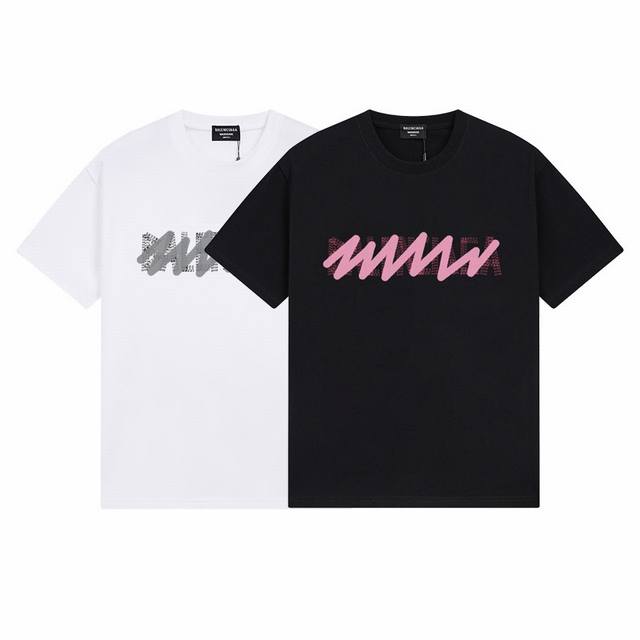Dbb562# Balenciaga graffiti painted letters printed short sleeves Loose version