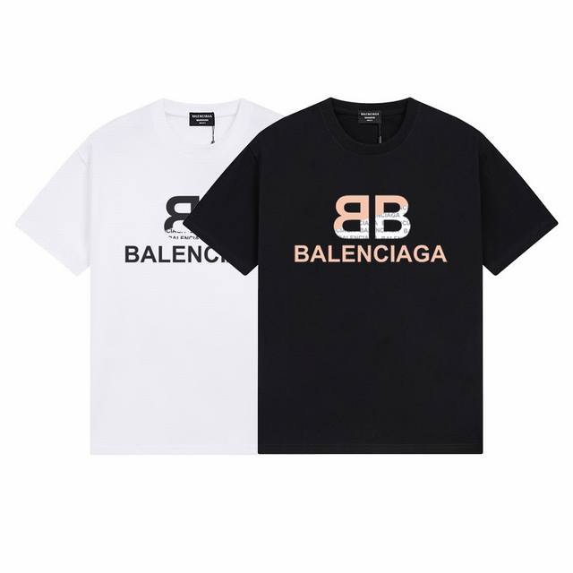 Dbb561# Balenciaga double B letter print short sleeves Loose version uses 260g c