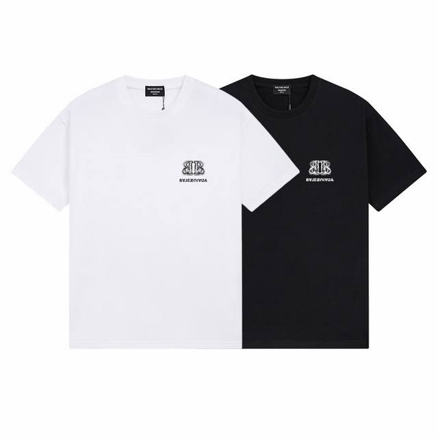 Dbb558# Balenciaga symmetrical double B print short sleeves Loose version uses 2