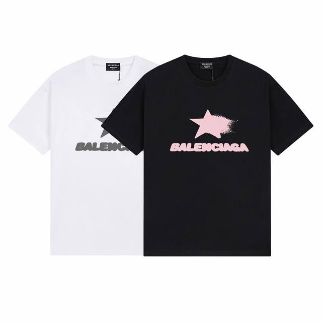 Dbb557# Balenciaga five-pointed star print short-sleeve Loose version uses 260g