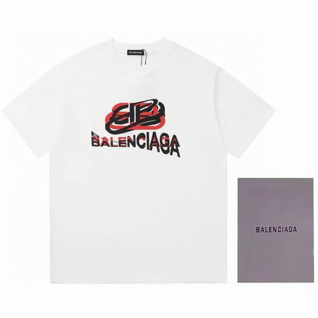 Dbb556# Balenciaga double B printed short sleeves Loose version uses 260g combed